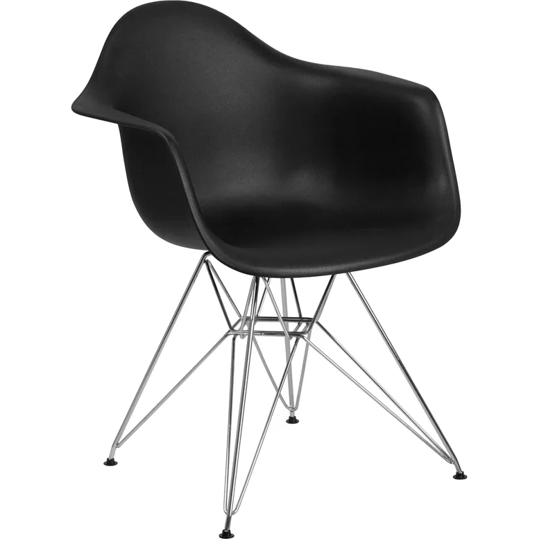 Flash Furniture FH-132-CPP1-BK-GG Alonza Series Black Polypropylene Armchair with Contour Design and Chrome Base