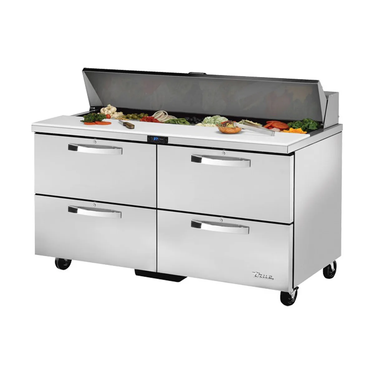 True TSSU-60-16D-4-HC~SPEC3 60" Two Section Sandwich / Salad Prep Table w/ 4 Drawers, 16 Pans