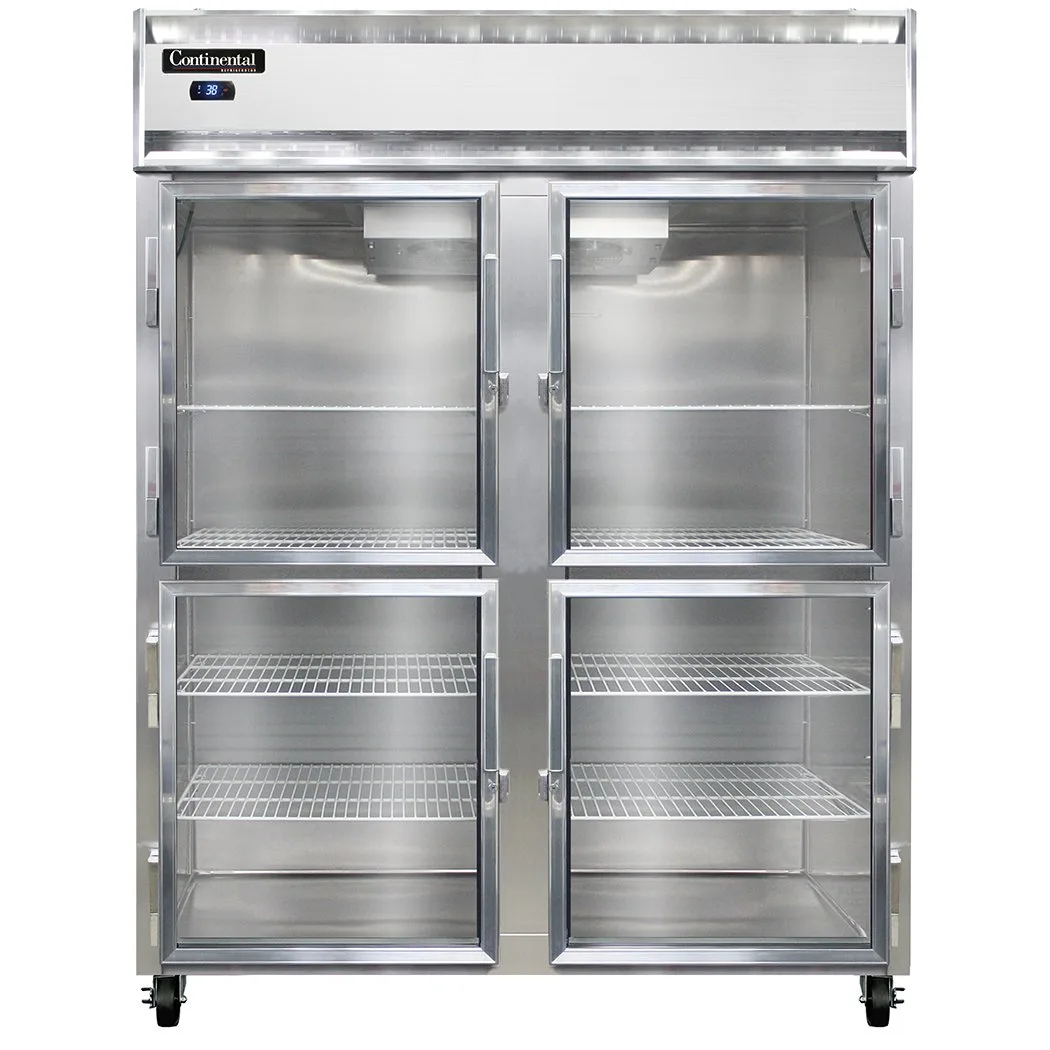 Continental 2RESNGDHD 57" 2-Section Reach-In Refrigerator w/ 4 Glass Half Doors, Stainless Steel Front Aluminum Exterior, 40 cu.ft.