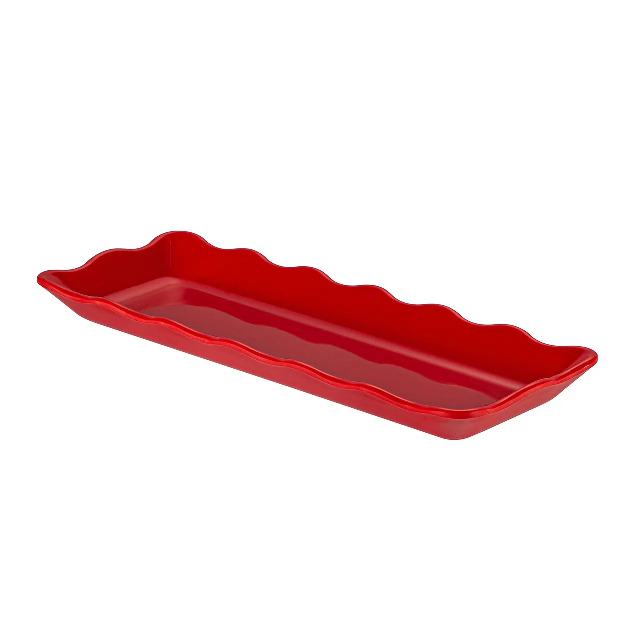 CACChina MLSC-RT14-R Rectangular Platter 13-1/2" W x 5-1/4" D x 1-1/4" H Scallop Rim Red - Dozen