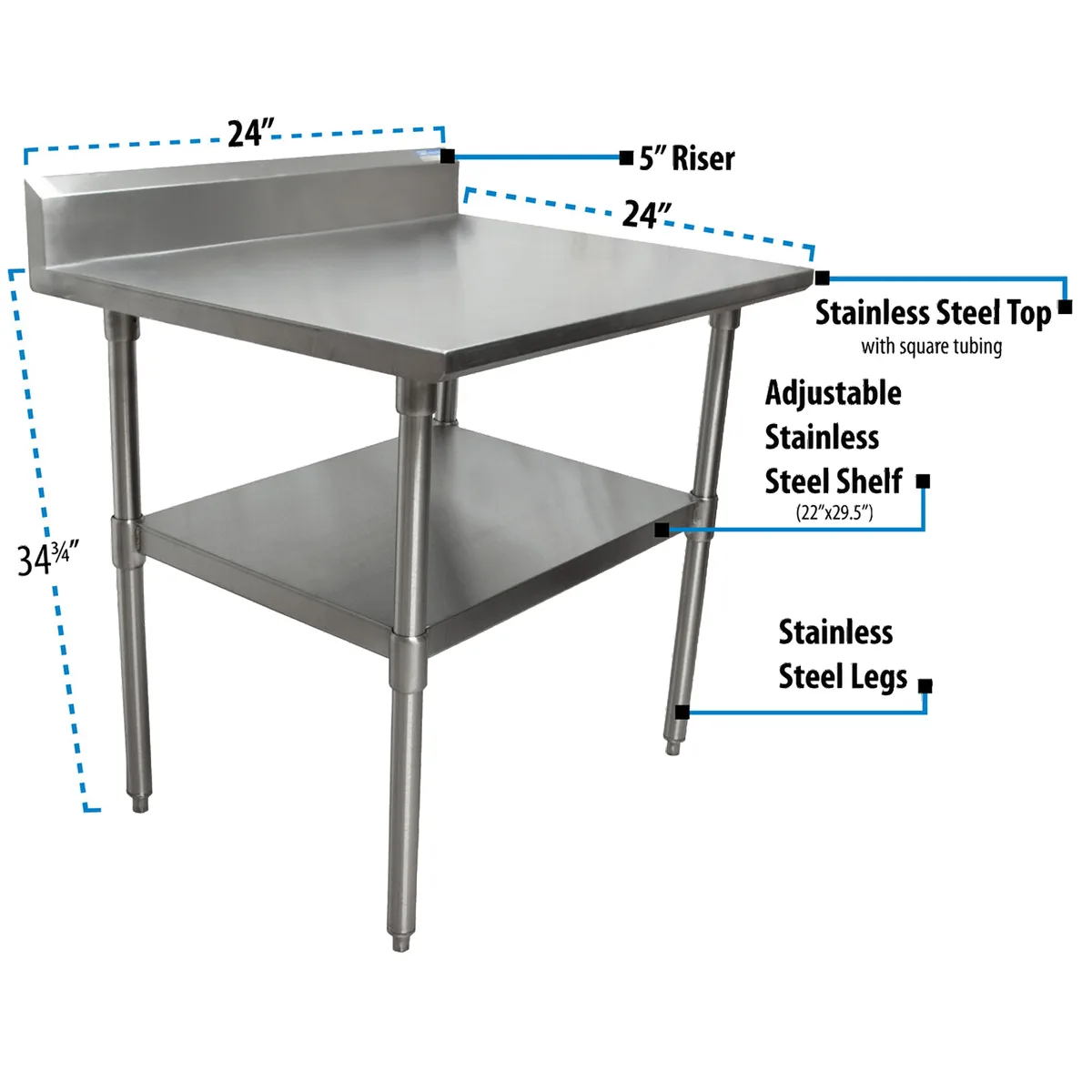 BK Resources CVTR5-2424 24" Open Base Work Table, Stainless Steel Base / 5" Backsplash