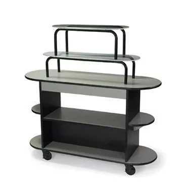 Lakeside 37218 Rounded Oval Dessert Cart w/ 3 Open Shelves with 2 Acrylic Overshelves