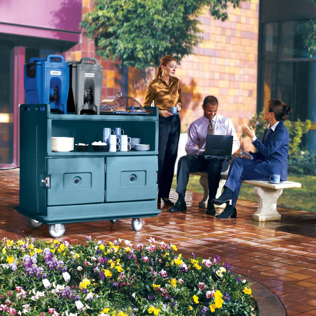 Cambro MDC24F401 Beverage Service Cart, 44.5L x 30W x 44H, Polyethylene, Slate Blue, Insulated Compartments