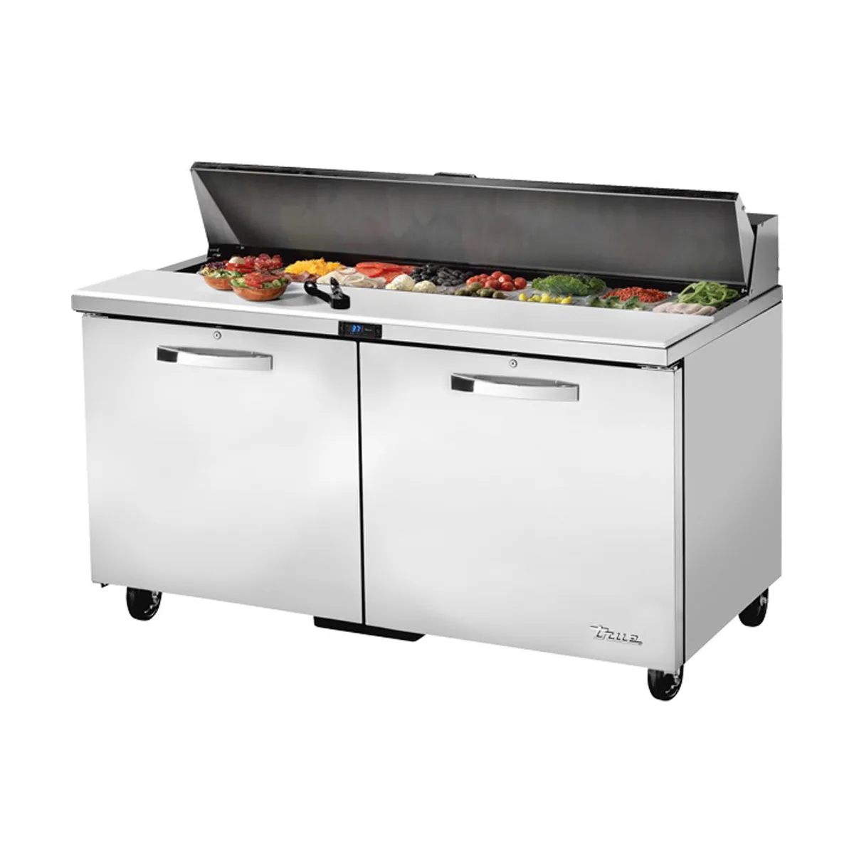 True TSSU-60-16-HC~SPEC3 60" Two Section Sandwich / Salad Prep Table w/ 2 Doors, 16 Pans