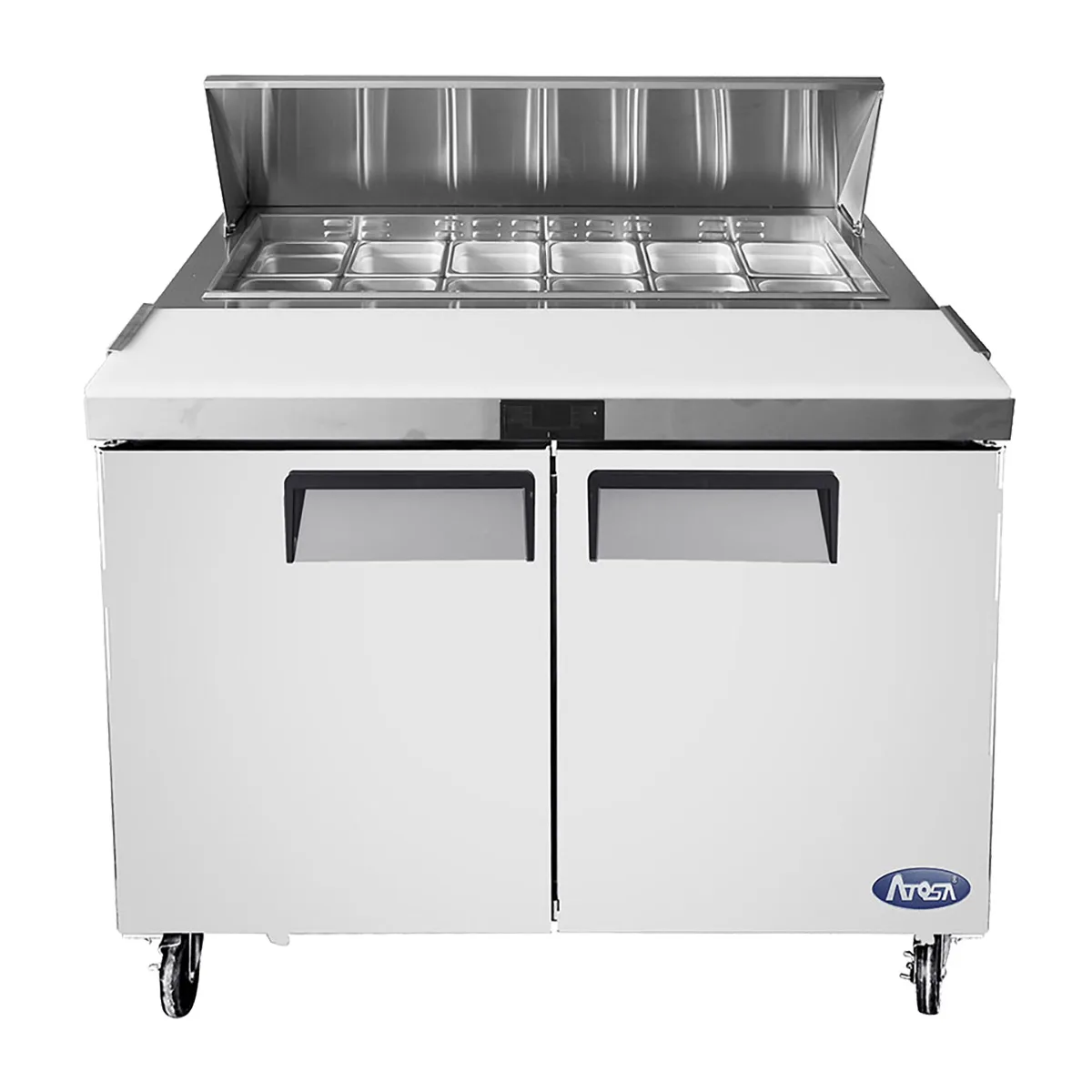 Atosa USA MSF8302GR 48" Two Section Sandwich/Salad Prep Table w/ 2 Doors, 12 Pans, 13.4 cu. ft.