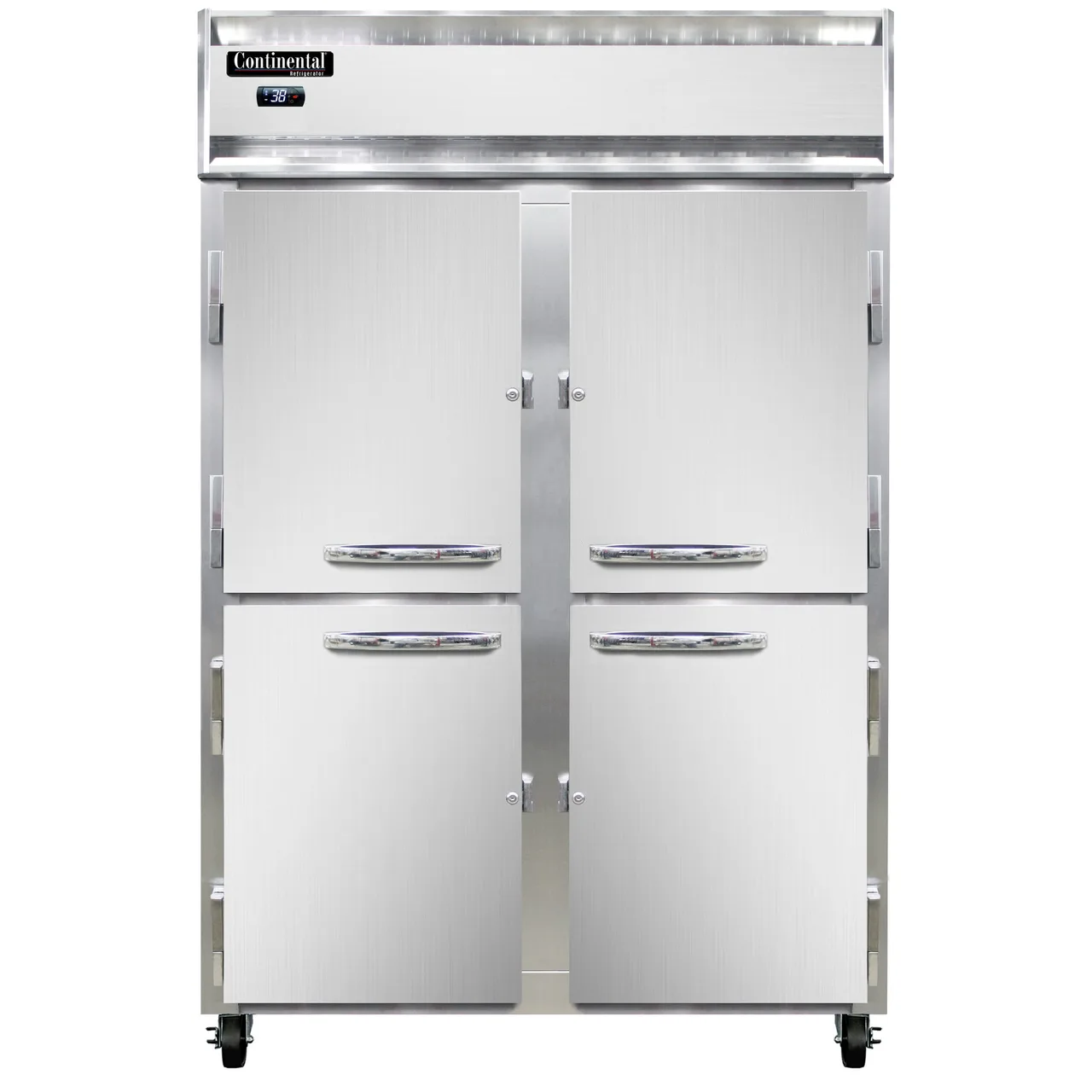 Continental Refrigerator 2RNHD 52" 2-Section Reach-In Refrigerator w/ 4 Solid Half Doors, Stainless Steel Front Aluminum Exterior, 48 cu.ft.