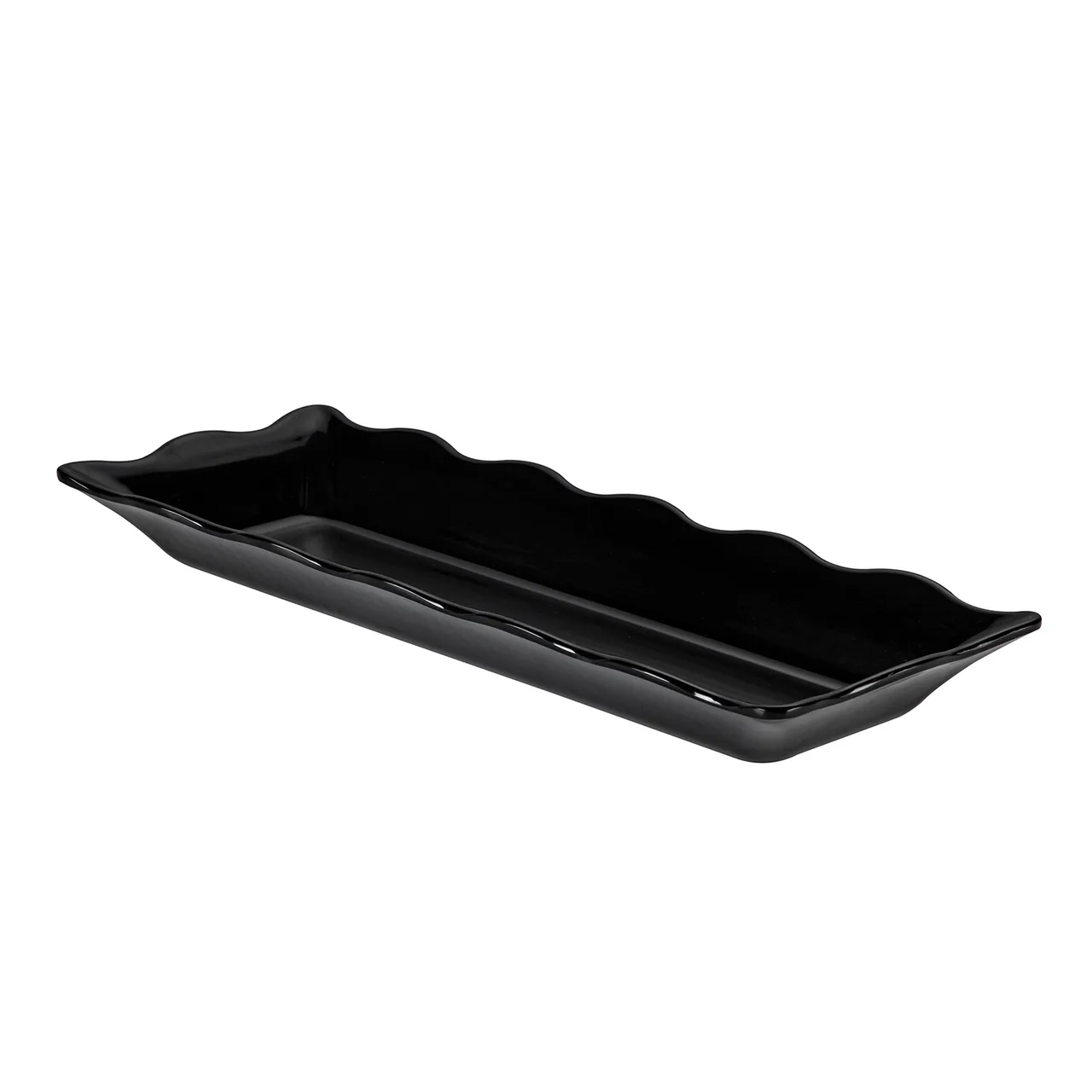 CAC China MLSC-RT281-K Black China Platter, 17-1/2" W x 6-3/4" D x 1-3/4" H, Scallop Edge - Dozen