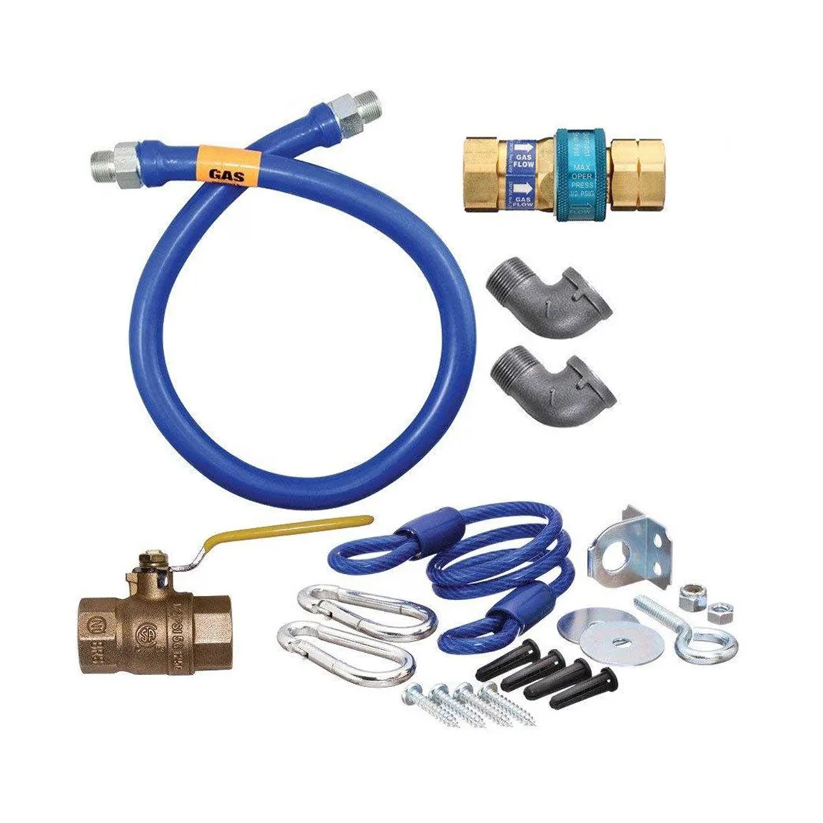Dormont 16125KIT72 Deluxe SnapFast 72" Gas Connector Kit, Two Elbows, Restraining Cable, 1-1/4" Dia.