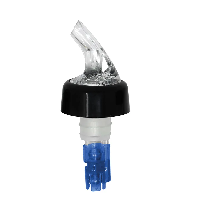 Omcan USA 80880 Liquor Pourer, 7/8 Oz Plastic With Collar, Clear Spout, Blue Tail, 12/Pack