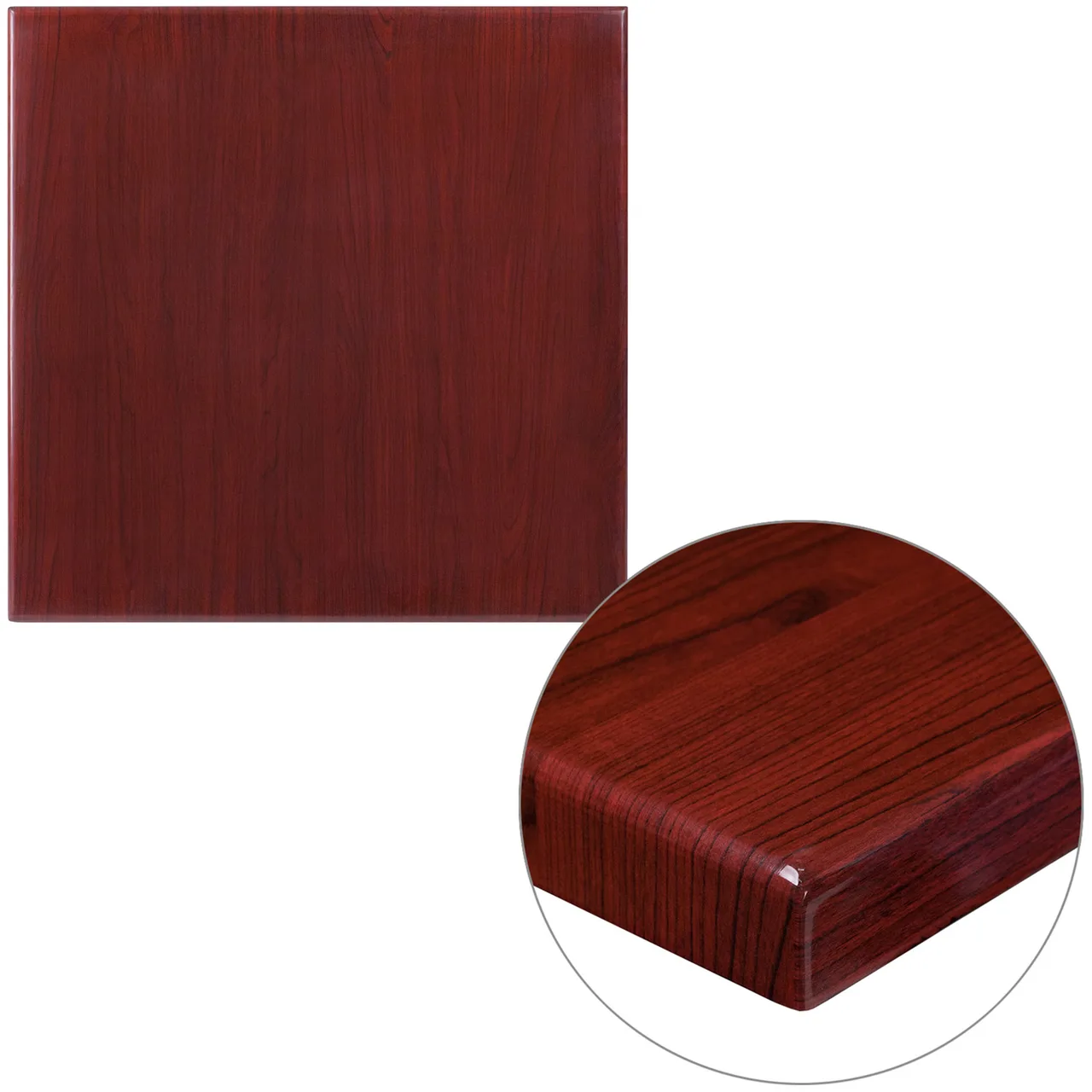 Flash Furniture TP-MAH-2424-GG Square Table Top, 24"W x 24"D, 2" Thick Drop-Lip, High Gloss Resin Mahogany Finish
