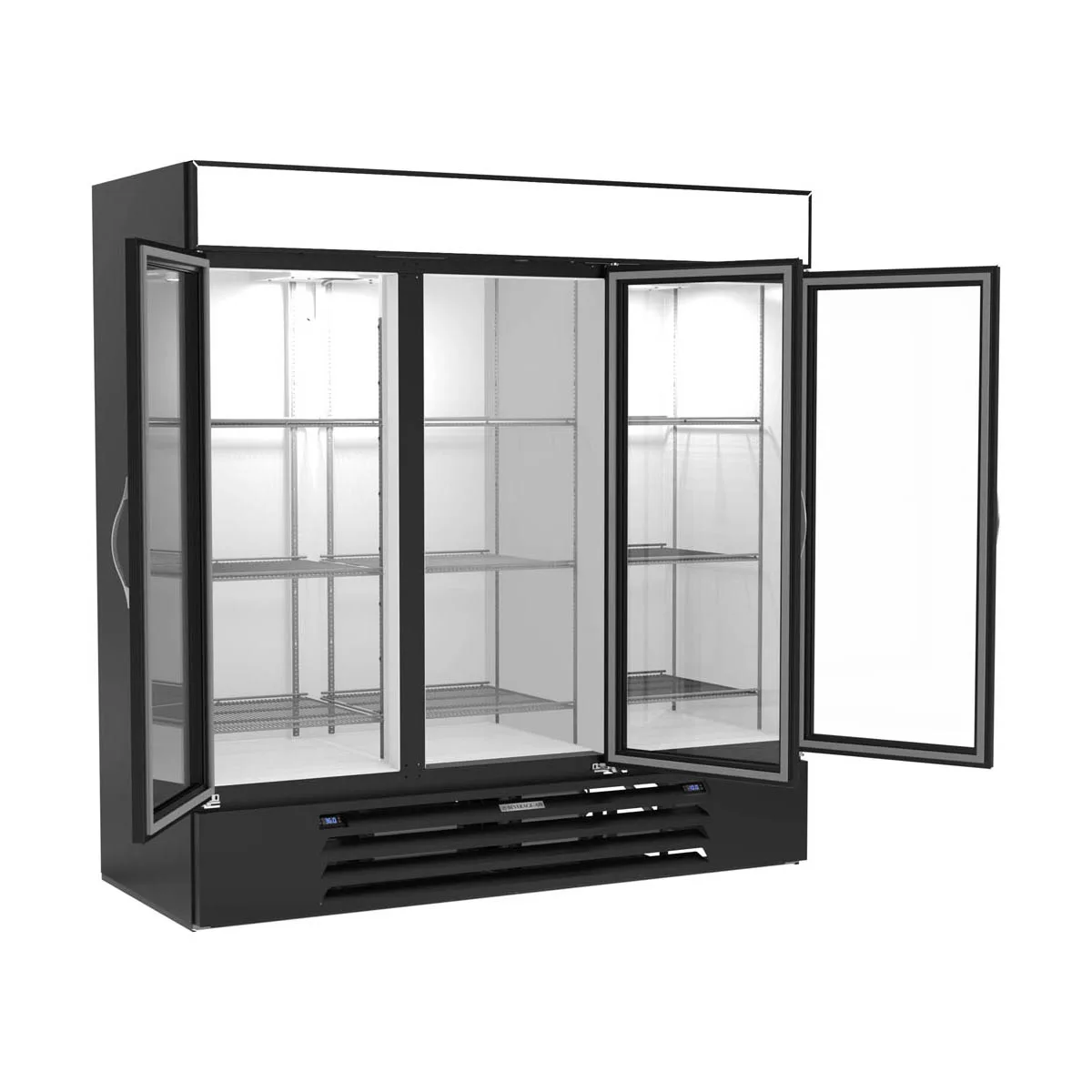 Beverage Air MMRF72HC-1-C-BW 75" 3‑Door Merchandiser, 44.85 ft³ Fridge, 19.62 ft³ Freezer, Black, R‑290