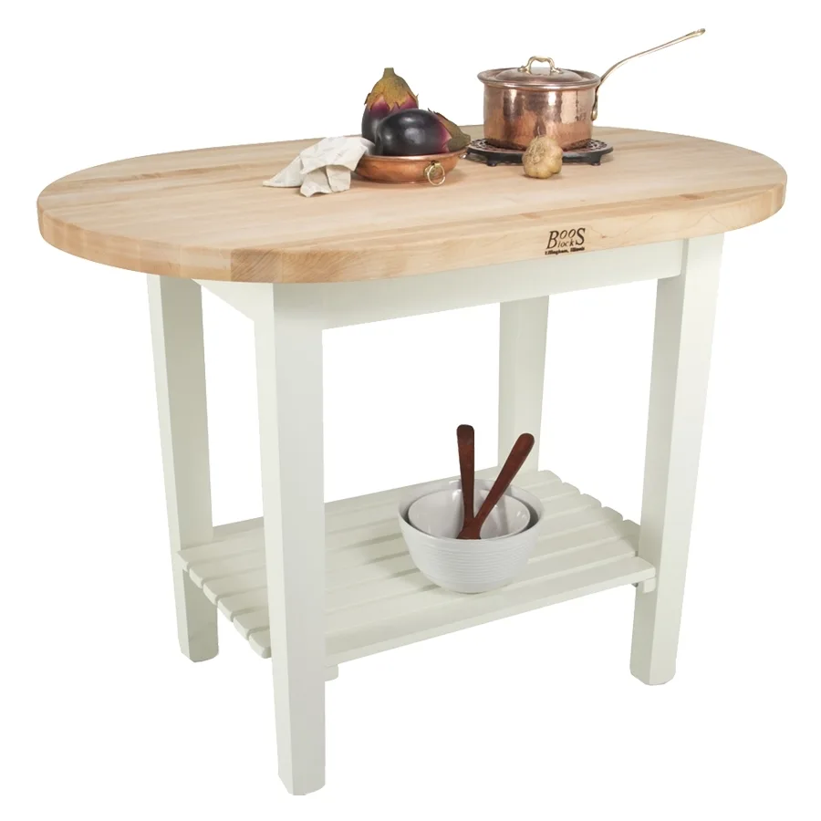 John Boos C-ELIP6030175 60x30 Eliptical Utility Table, 1-3/4" Hard Rock Maple Top, Painted Wood Base