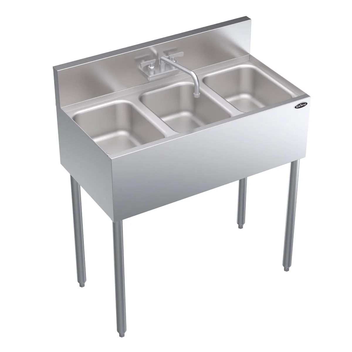 Krowne CS-1836 36" Three Compartment Sink, 10"W x 14"L Bowl Without Drainboard