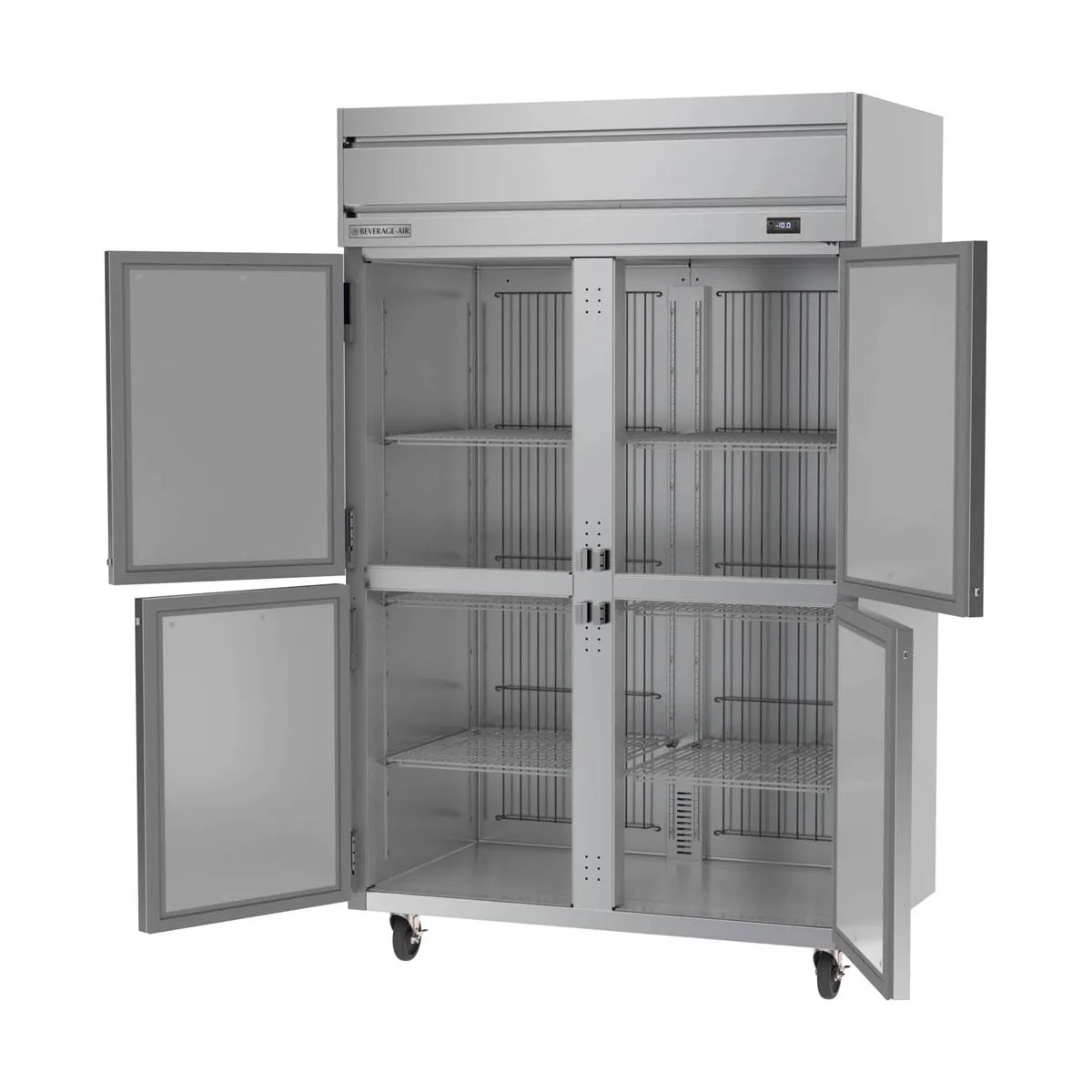 Beverage Air HFS2HC-1HS 52" 4 Half Solid Doors 2-Section Reach-In Freezer, Top Mount, 45.2 cu. ft., Stainless Steel