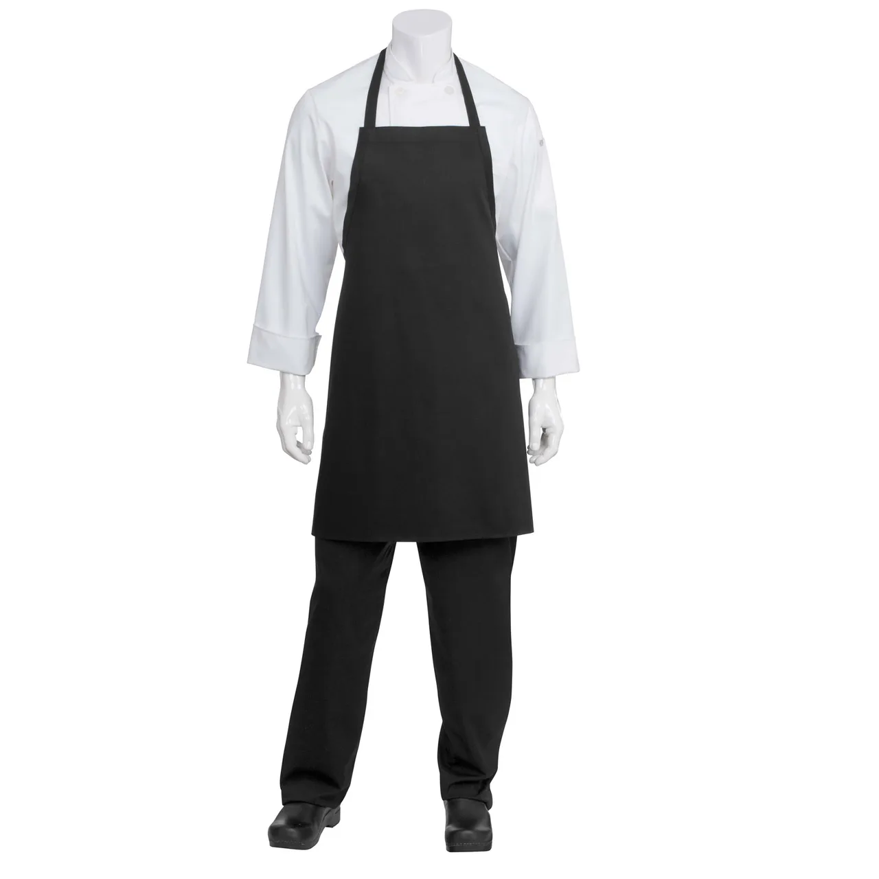 Chef Works APKBL -BLK-0 Bib Apron, 33"L x 27-1/2"W, Black, 65/35 Poly/Cotton