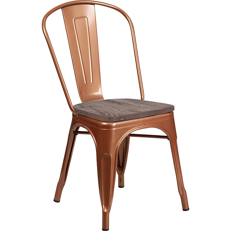 Flash Furniture ET-3534-POC-WD-GG Copper Stackable Chair, 500 lb, Metal Back, Wood Seat, Powder Coat