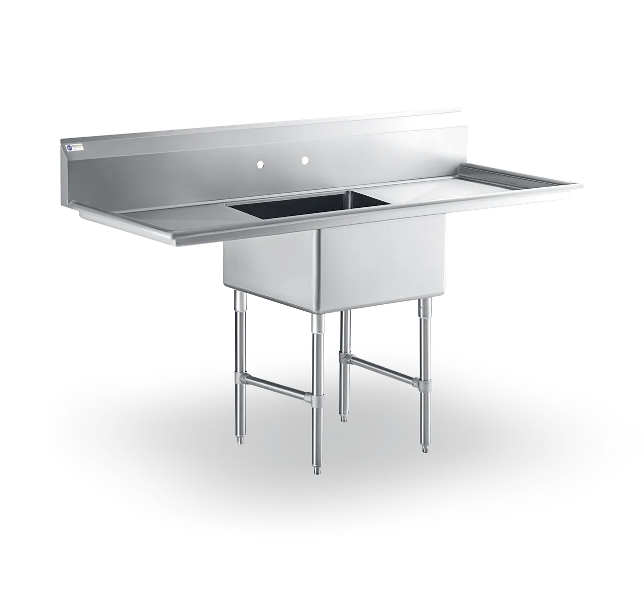 Steel Works SWS1C162012-24LR-318 64" One Compartment Sink, 16"W x 20"L Bowl With 2 Drainboards