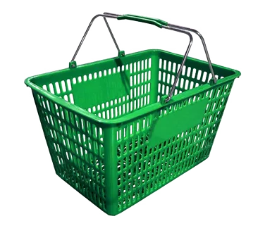 Omcan USA 13024 Shopping Basket, Green Plastic with Steel Handles Plastic‑Coated, 50 lb