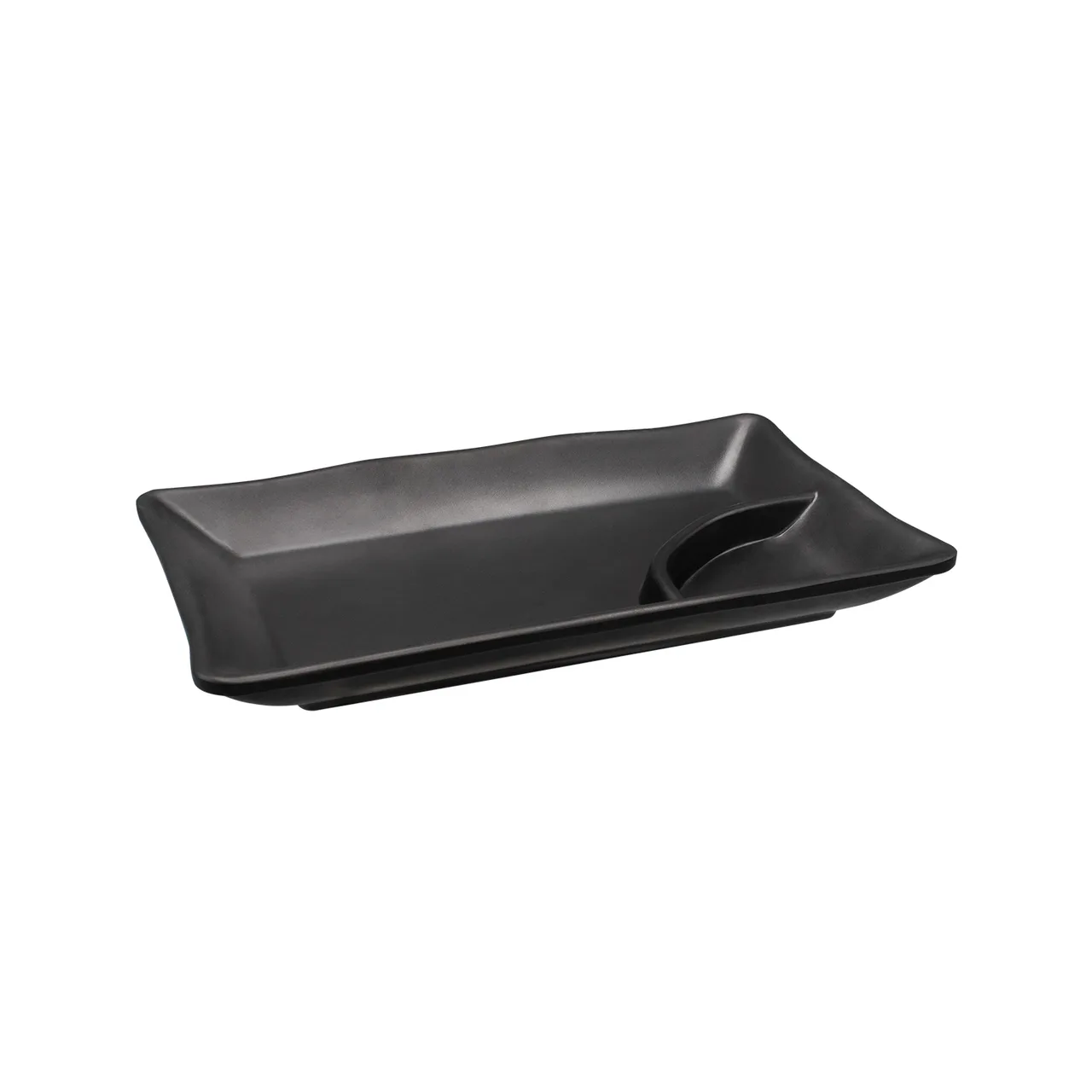 CAC China ML77-RT8-MK Black 10oz China Platter 7-3/4"W x 4-1/2"D x 1"H Tri Compartment - Dozen