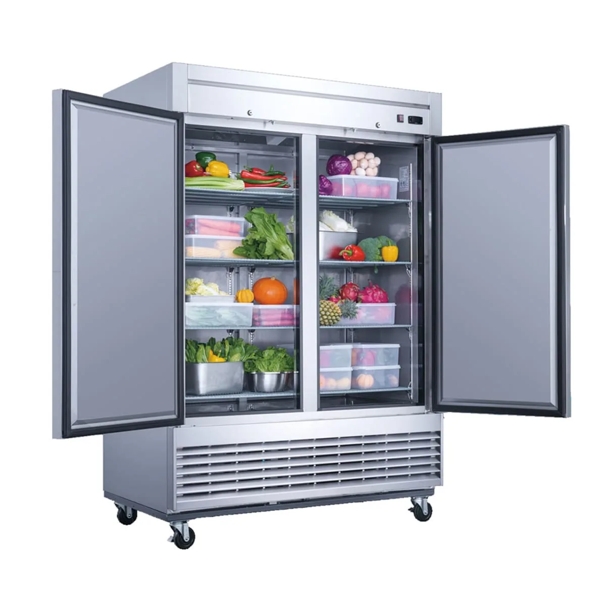 Dukers D55R 55 1/8" Two Section Reach In Refrigerator, (2) Left/Right Hinge Solid Doors, 115v