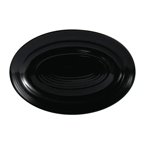 CAC China TG-34-BLK Tango Platter – 9-5/8" L x 6-1/2" W, Oval Porcelain, Black Embossed Rim –1 Dozen