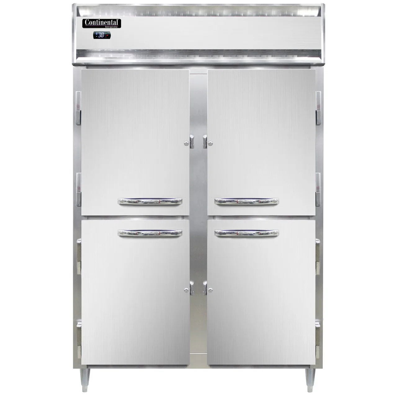 Continental Refrigerator D2RNSAHD 52" 2-Section Reach-In Refrigerator w/ 4 Solid Half Doors, Stainless Steel Exterior, 50 cu. ft.