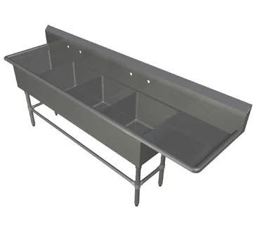 John Boos 4PB18244-1D30R 106" Four Compartment Sink, 18"W x 24"L Bowl w/Right-Hand Drainboard
