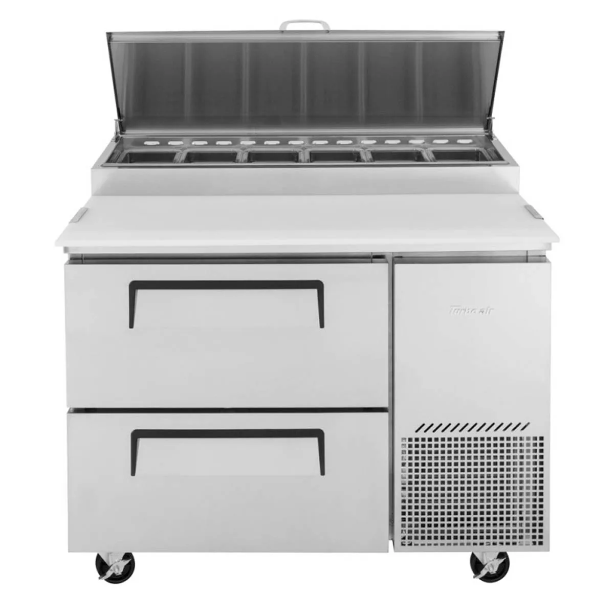 Turbo Air TPR-44SD-D2-N 44" 2 Drawers Refrigerated Pizza Prep Table, 6 Condiment Pans