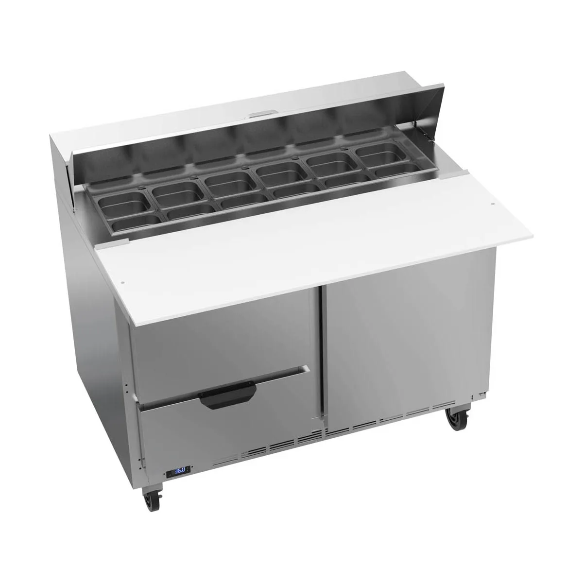 Beverage Air SPED48HC-12C-2 48" 2-Section Sandwich and Salad Prep Table w/ 2 Drawers & 1 Door, 12 Pans