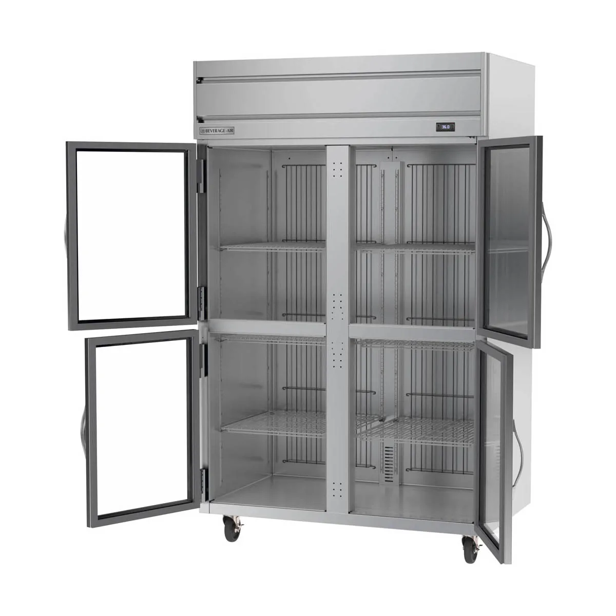 Beverage Air HRPS2HC-1HG 52" 2-Section Reach-In Refrigerator w/ 4 Glass Half Doors, Top Mounted, 1/3 hp, 47 cu. ft.