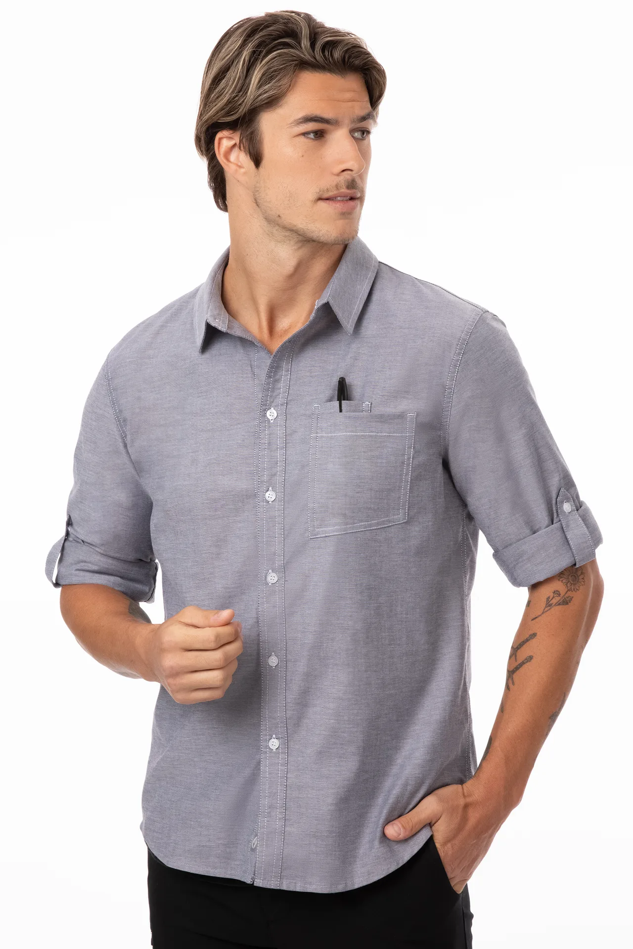 Chef Works SES01-CHR-S Cook Shirt, Small, Charcoal Gray, Poly/Cotton Blend, Long Sleeve, Button Front