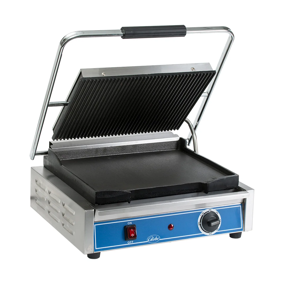 Globe GPGS1410 19" Sandwich Panini Grill w/ 14" x 10" Grooved & Smooth Plates, 120V
