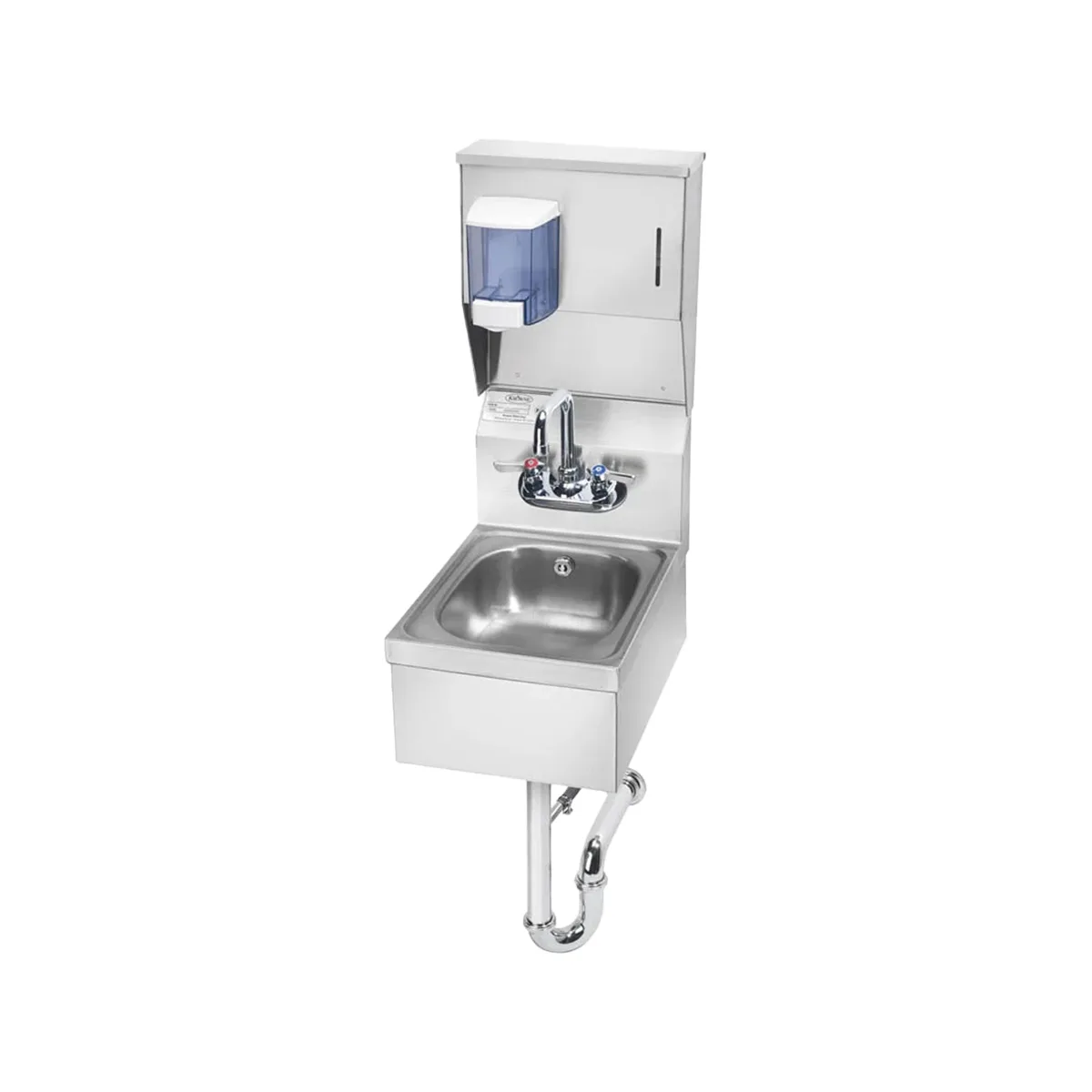 Krowne HS-37 13" Wall Mounted Hand Sink with Faucet, P-trap, Soap & Towel Dispenser - 20 gauge