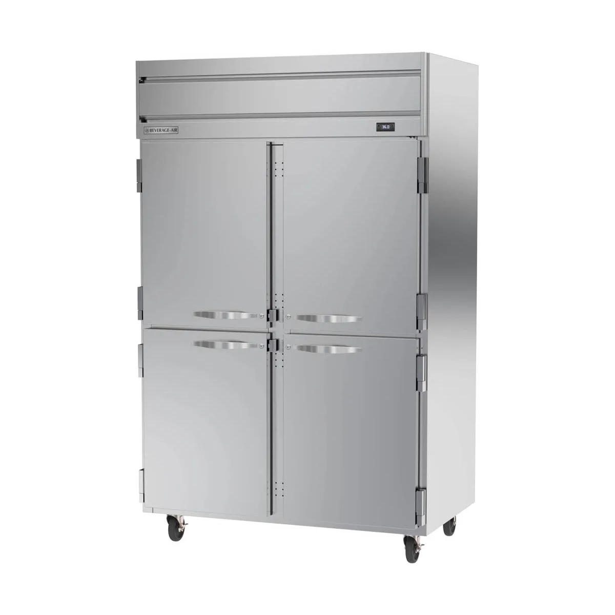Beverage Air HRPS2HC-1HS 52" 2-Section Reach-In Refrigerator w/ 4 Solid Half Doors, Top Mounted, 1/3 hp, 47 cu. ft.