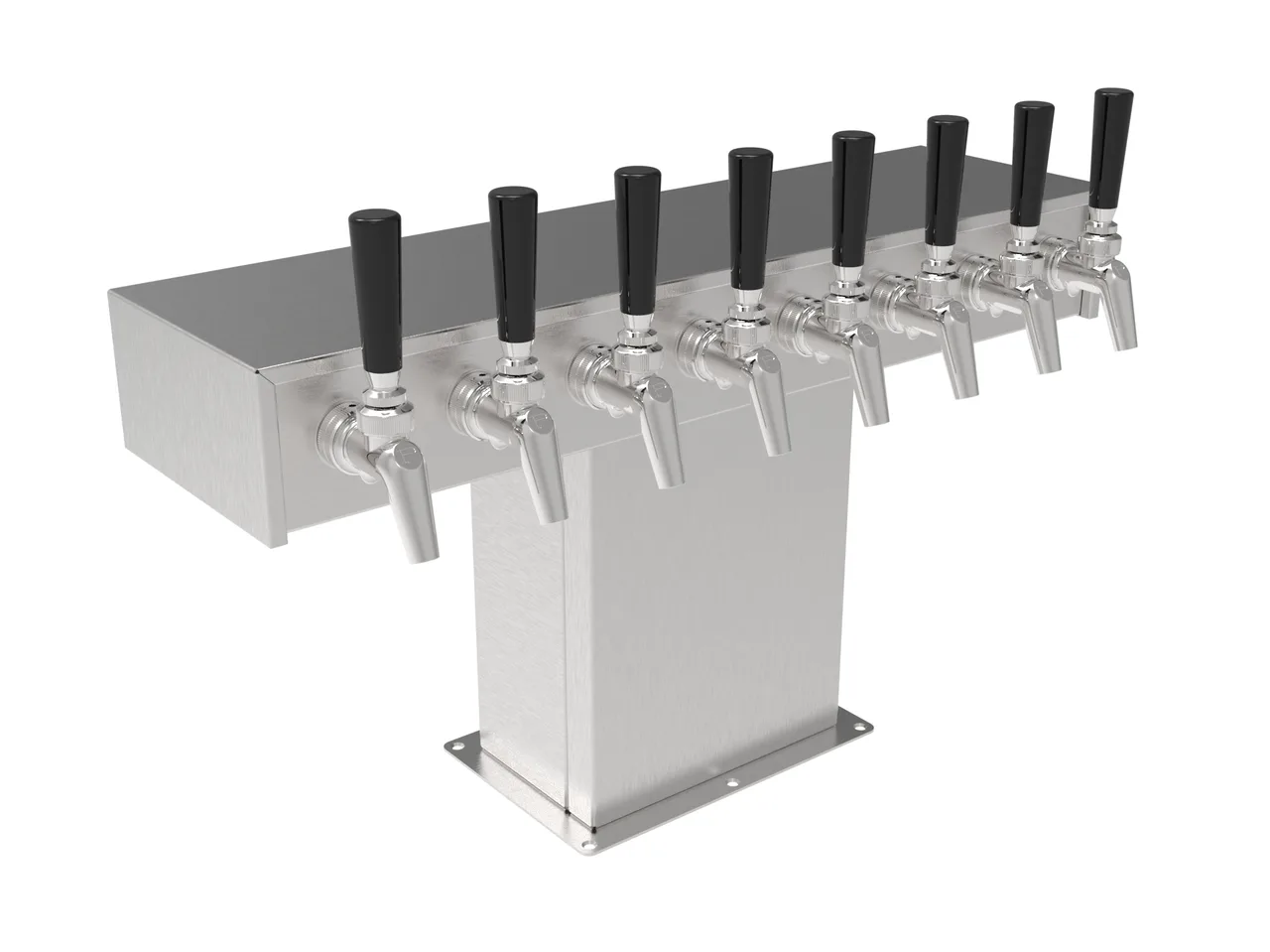 Perlick 3780S8B Wide Base Tee Tower - Air-Cooled Beer Dispenser, Steel, 8 630SS Faucets, 7-12 Taps