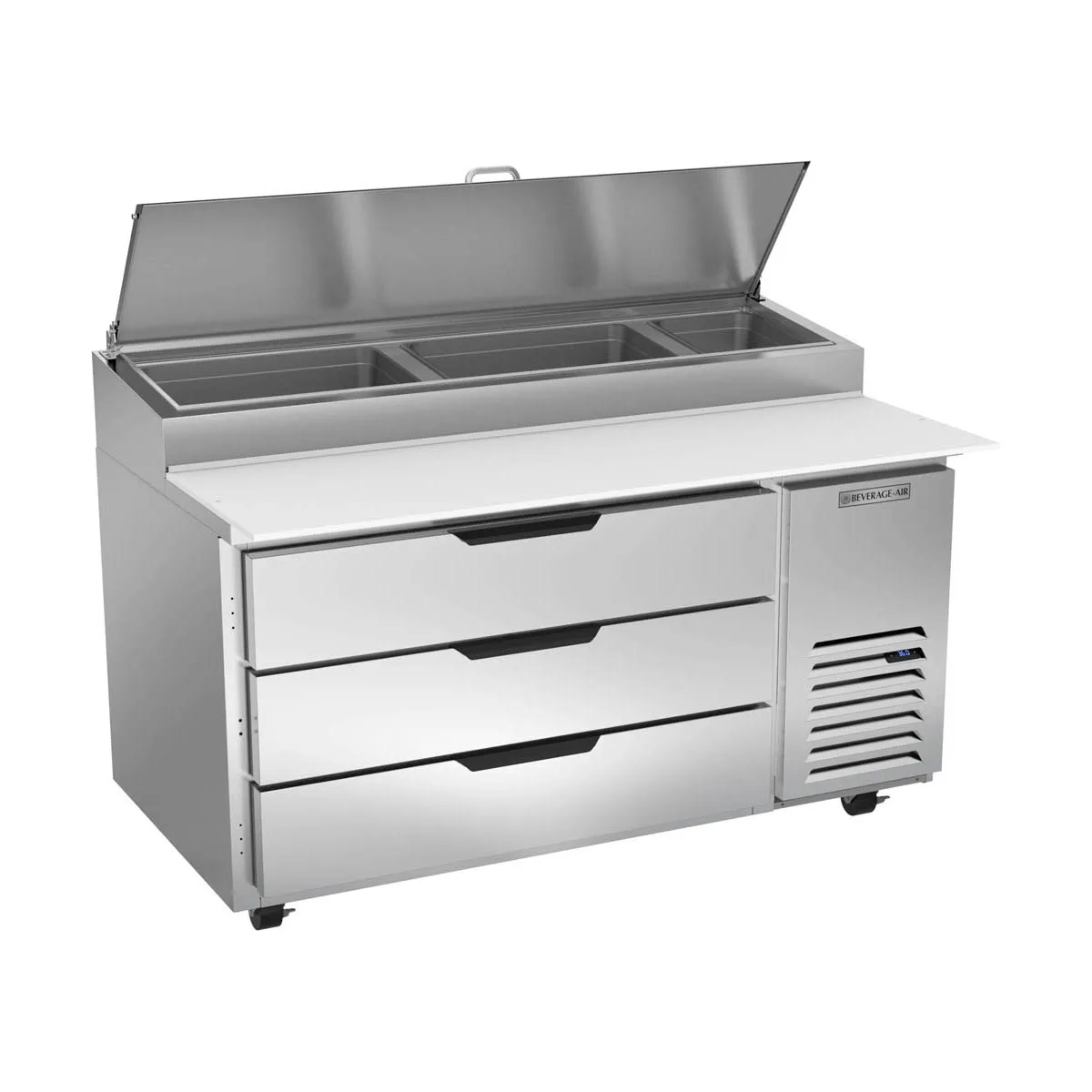 Beverage Air DPD60HC-3 60" 1-Section Refrigerated Pizza Prep Table w/ 3 Drawers, 12 cu. ft.