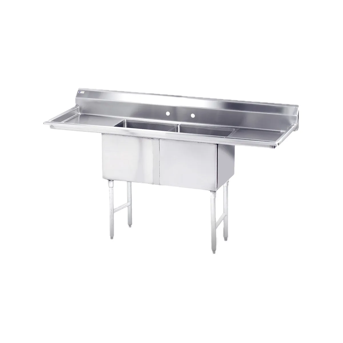 Steel Works SWS2C162012-18LR-318 68" Two Compartment Sink, 16"W x 20"L Bowl With 2 Drainboards