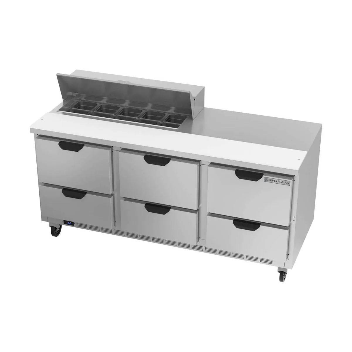 Beverage Air SPED72HC-10-6 72" Three Section Sandwich/Salad Prep Table w/ 6 Drawers, 10 Pans