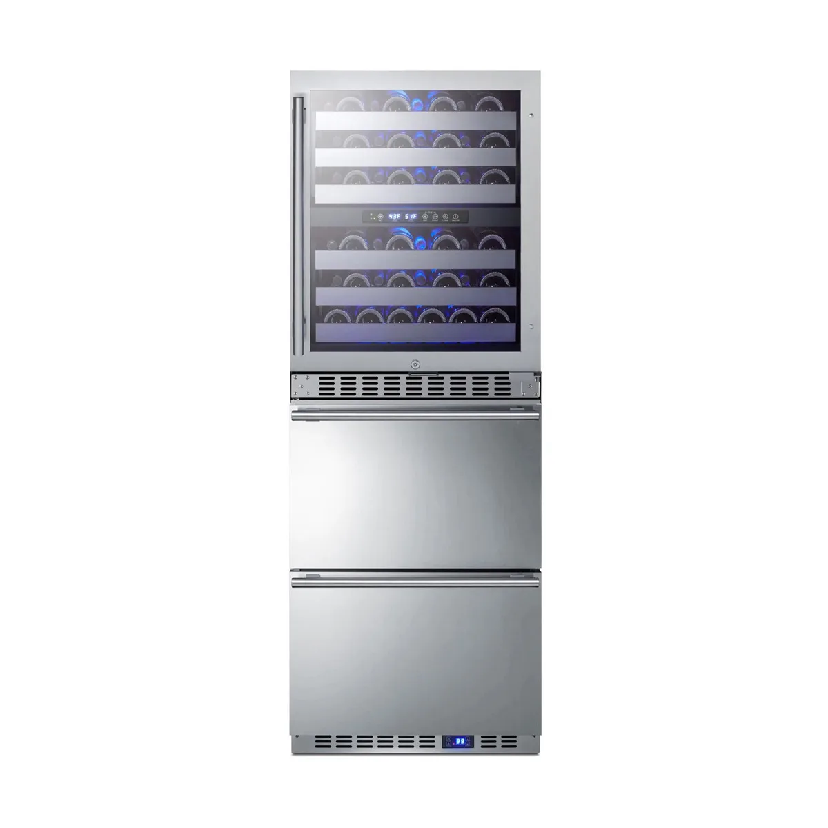 Summit SWCDAR24 24" Glass Door Wine Cooler/Drawer Refrigerator Combo, Dual Temperature, 46 Bottles