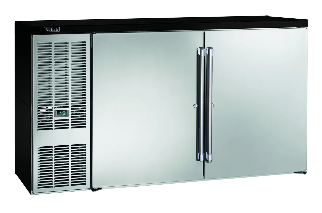 Perlick BBS60-SS-L-STK Refrigerated Back Bar Cabinet w/ 16 Cu Ft Capacity, 2 Solid Doors, 115v