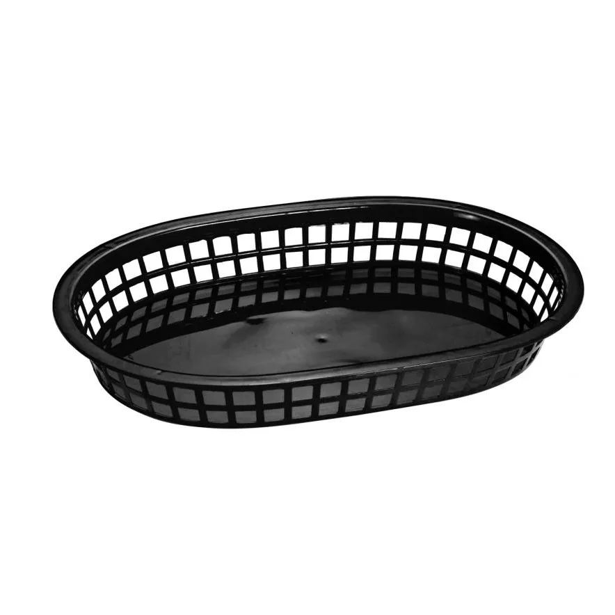 Omcan USA 80355 Platter Basket – Oval Plastic Serving Tray, 10-3/4" x 7-1/4" x 1-1/2", Black, 9" Size
