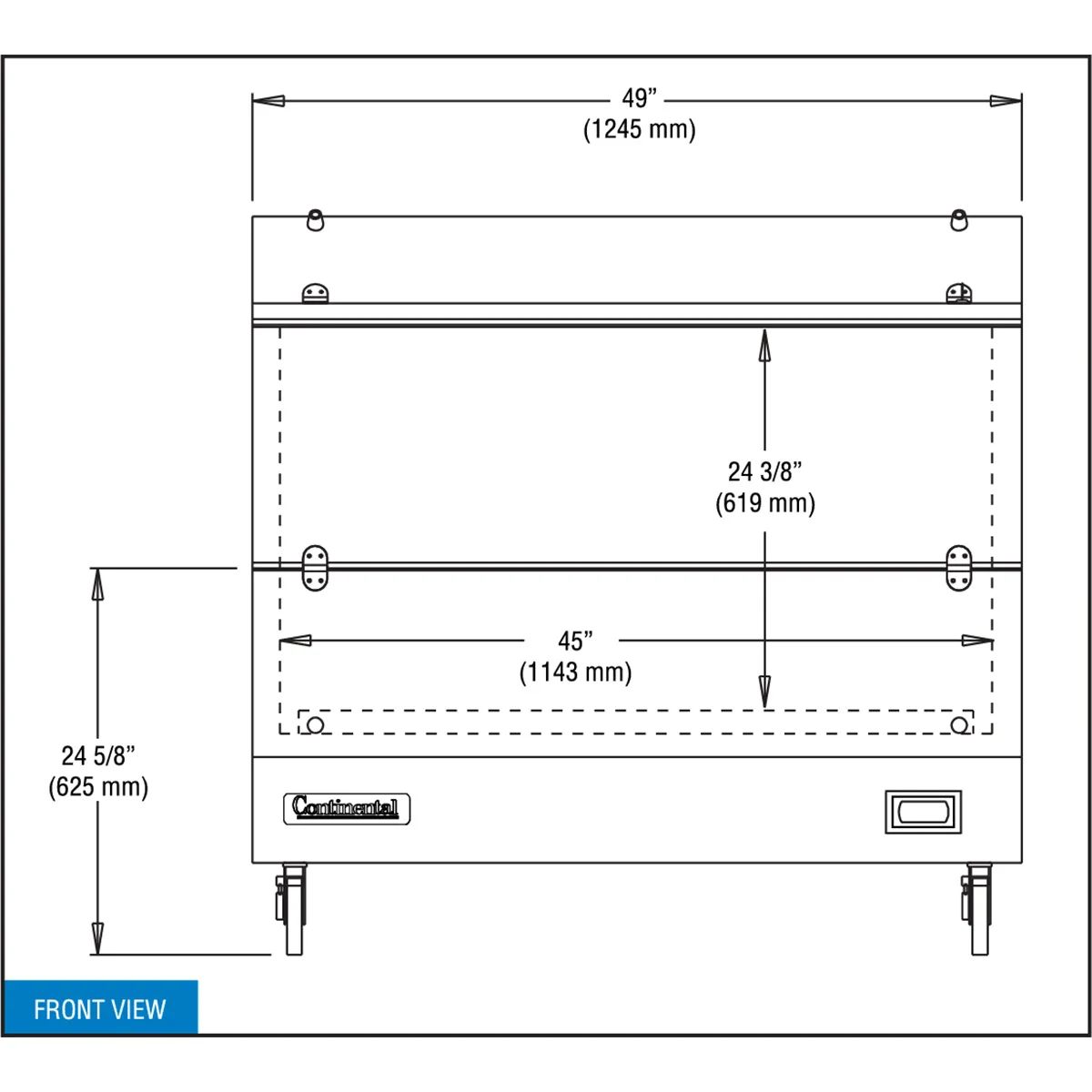 Continental Refrigerator MC4ND 49" Dual Sided Milk Cooler, Forced Air, 12 Crates Capacity