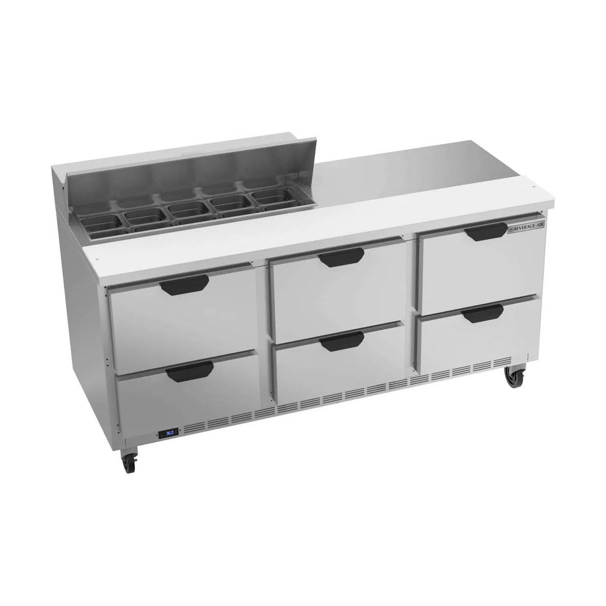 Beverage Air SPED72HC-10-6 72" Three Section Sandwich/Salad Prep Table w/ 6 Drawers, 10 Pans
