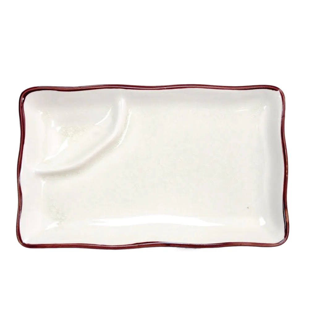 CAC China 666-77-W Ceramic Plate, 8" x 4" x 1-1/4", 2-Compartment, Oven/Microwave Safe - Dozen
