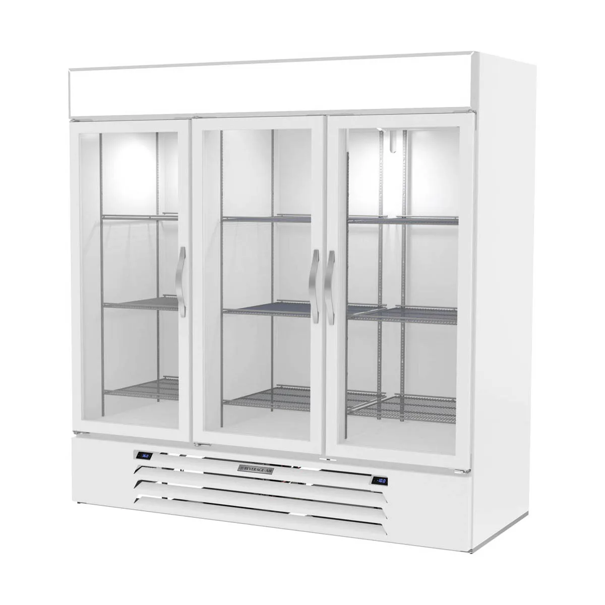 Beverage Air MMRF72HC-1-B-WW 75" 3 Glass Door Dual Temp Merchandiser in White, 19.62 / 44.85 cu. ft.
