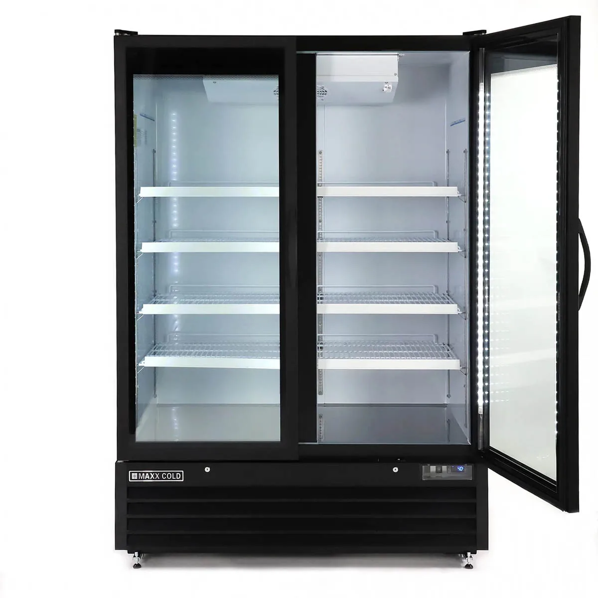 Maxx Cold MXGDM-50RBHC - 54" Black Glass Door Merchandiser Refrigerator, 50 cu ft, ½ HP, Lock