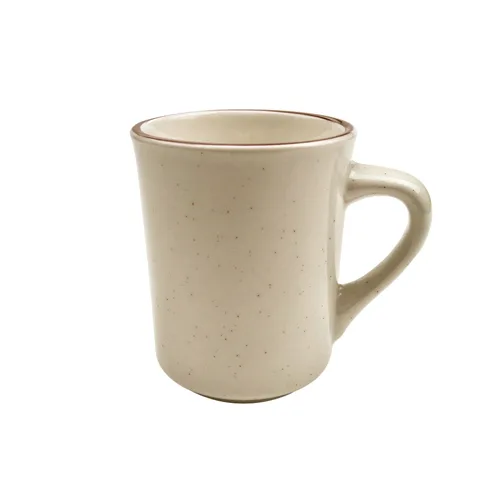 CAC China AZ-17 8 oz Mug, 3-1/8" Dia x 4" H, Brown Rim White Ceramic, Dishwasher Safe - 1 Dozen
