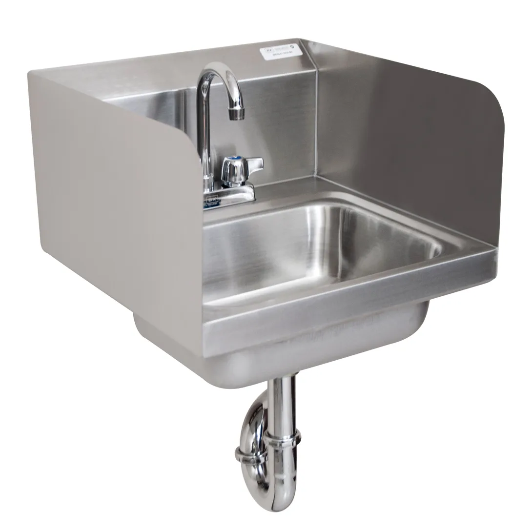 BK Resources BKHS-D-1410-SS-PT-G 14" Wall Mounted Hand Sink with Faucet & P-trap
