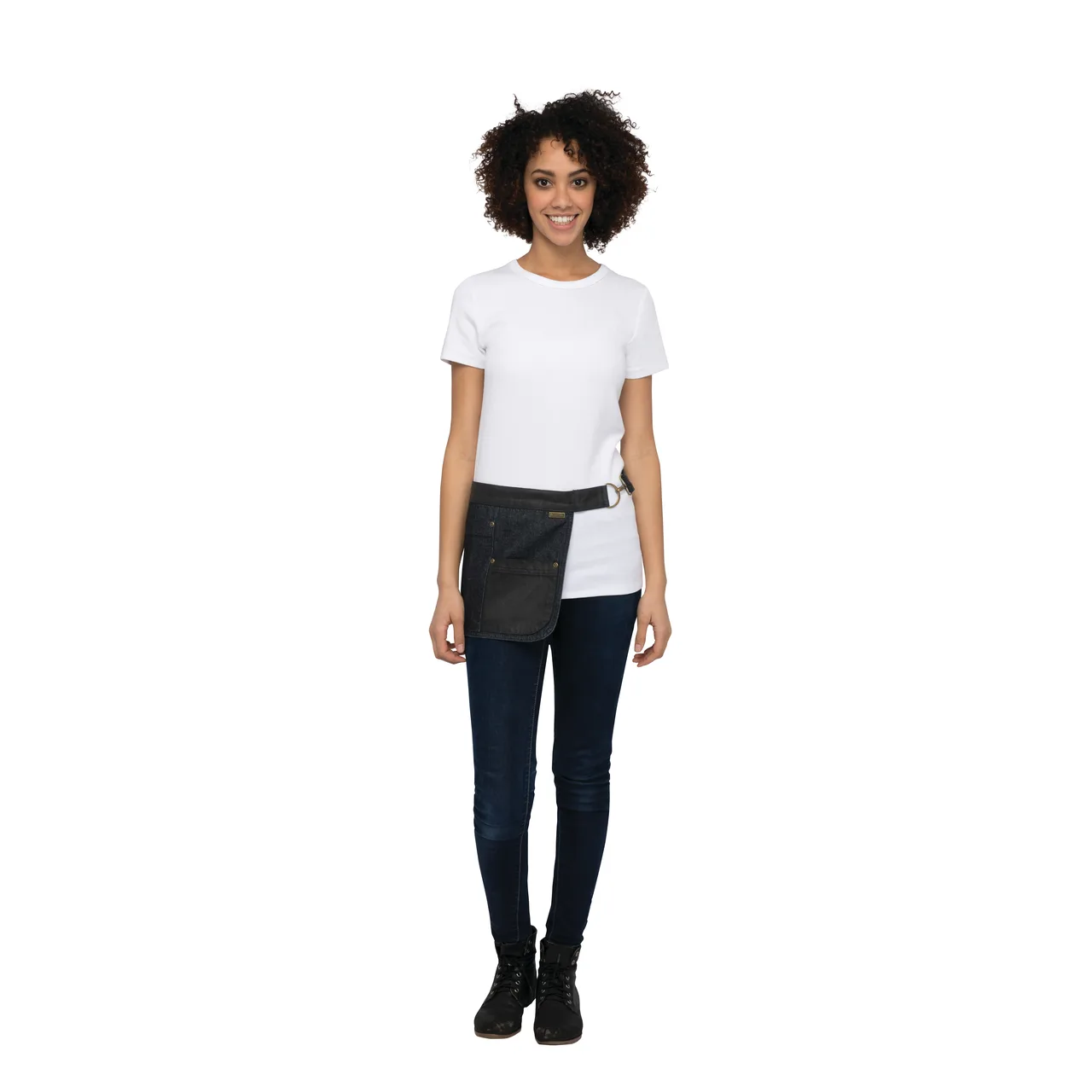 Chef Works AWKV056-NBK-0 Waist Apron, 11.25"L X 15.5"W, Adjustable Belt, 100% Cotton, Navy/Black - 1/Case