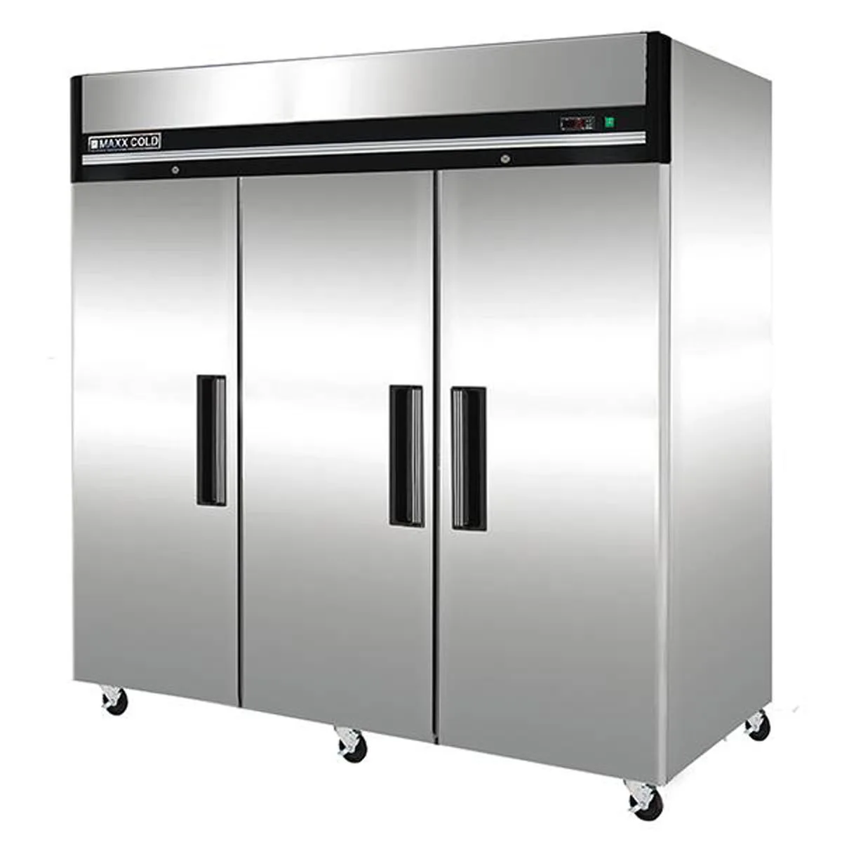 Maxx Cold MXCR-72FDHC 81" 3-Section Reach-In Refrigerator w/ 3 Solid Doors, Top Mount, Aluminum Interior, 72 cu. ft